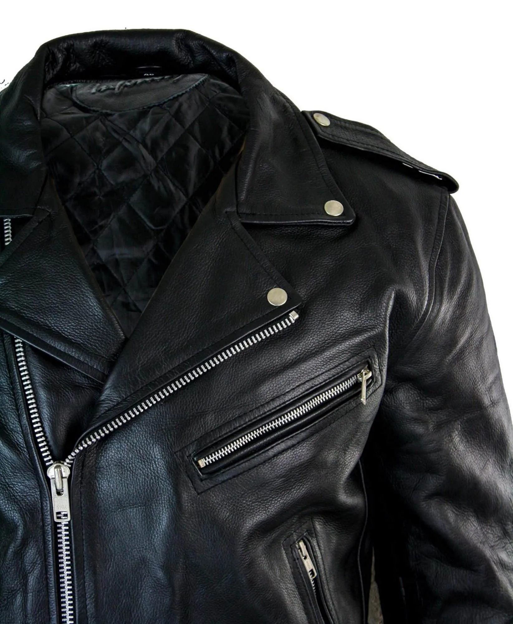 Real Leather Brando Hide Mens Cow Hide Original Cross Zip Brando Biker Motorcycle Men's Jacket