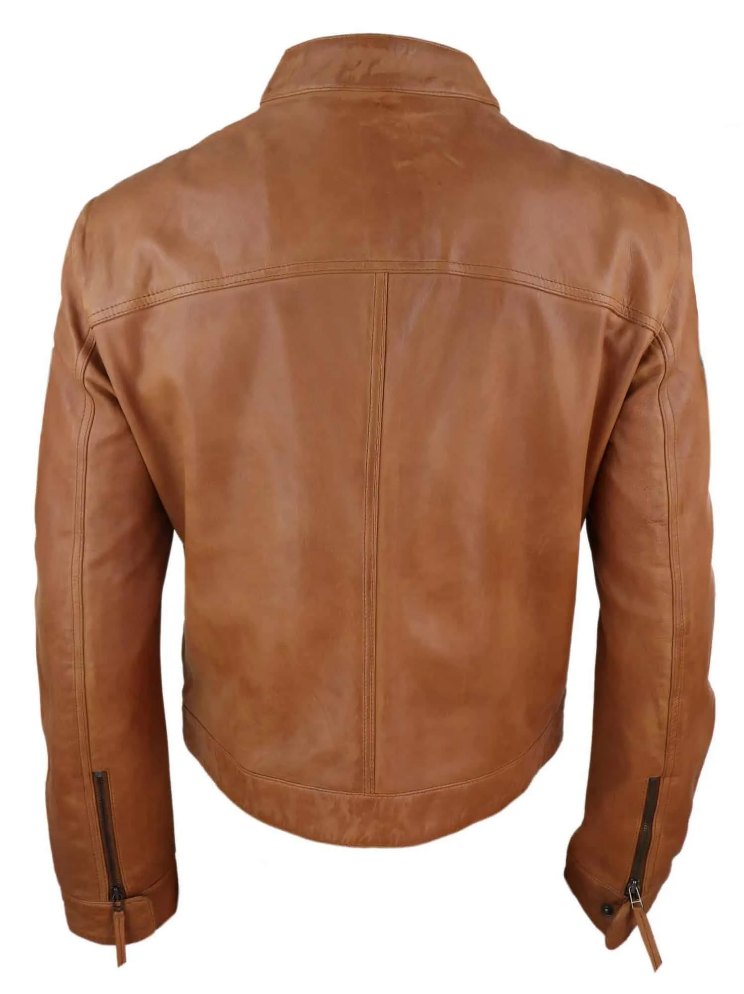 Real Leather Classic Biker Style Mens Jacket - Tan