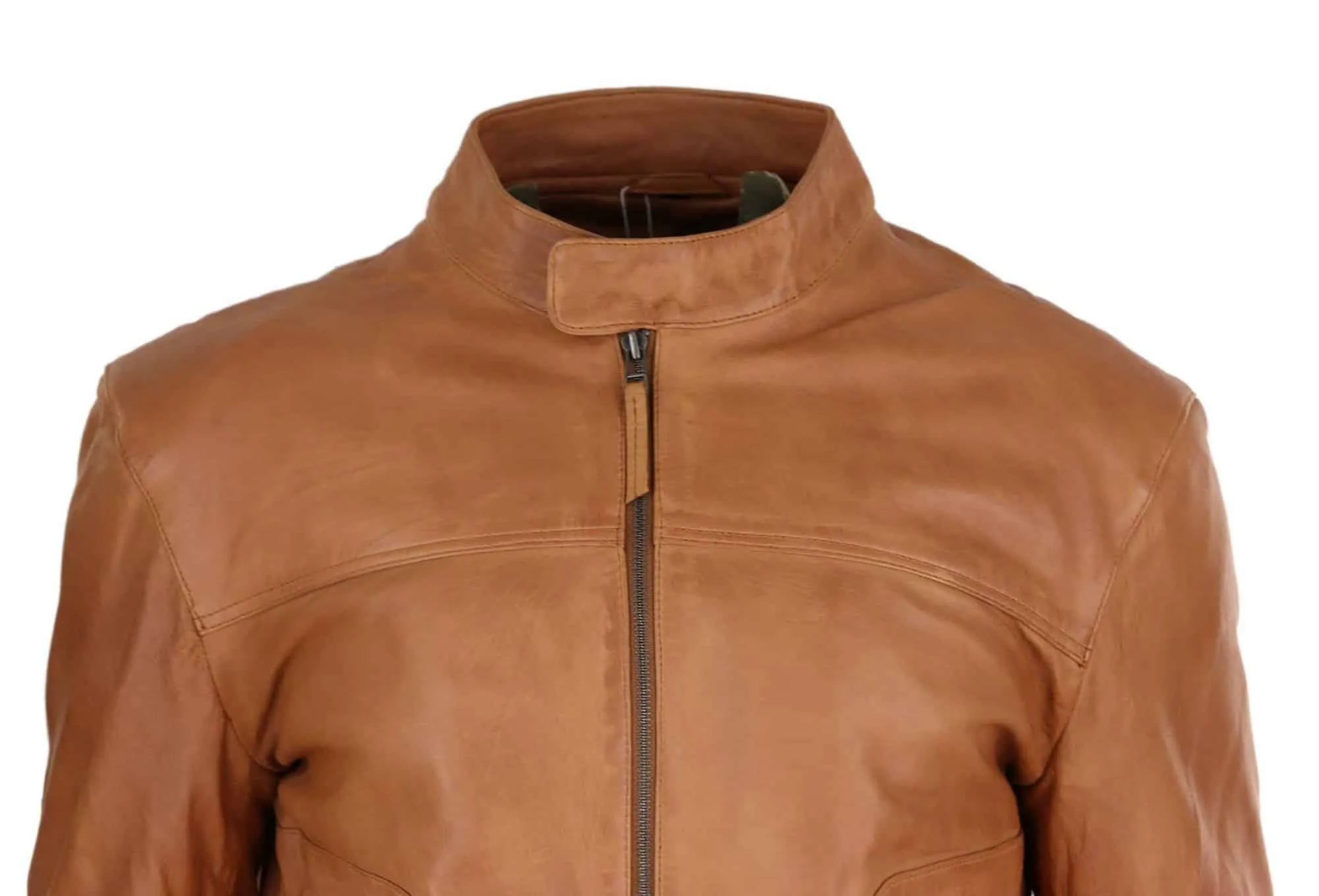 Real Leather Classic Biker Style Mens Jacket - Tan