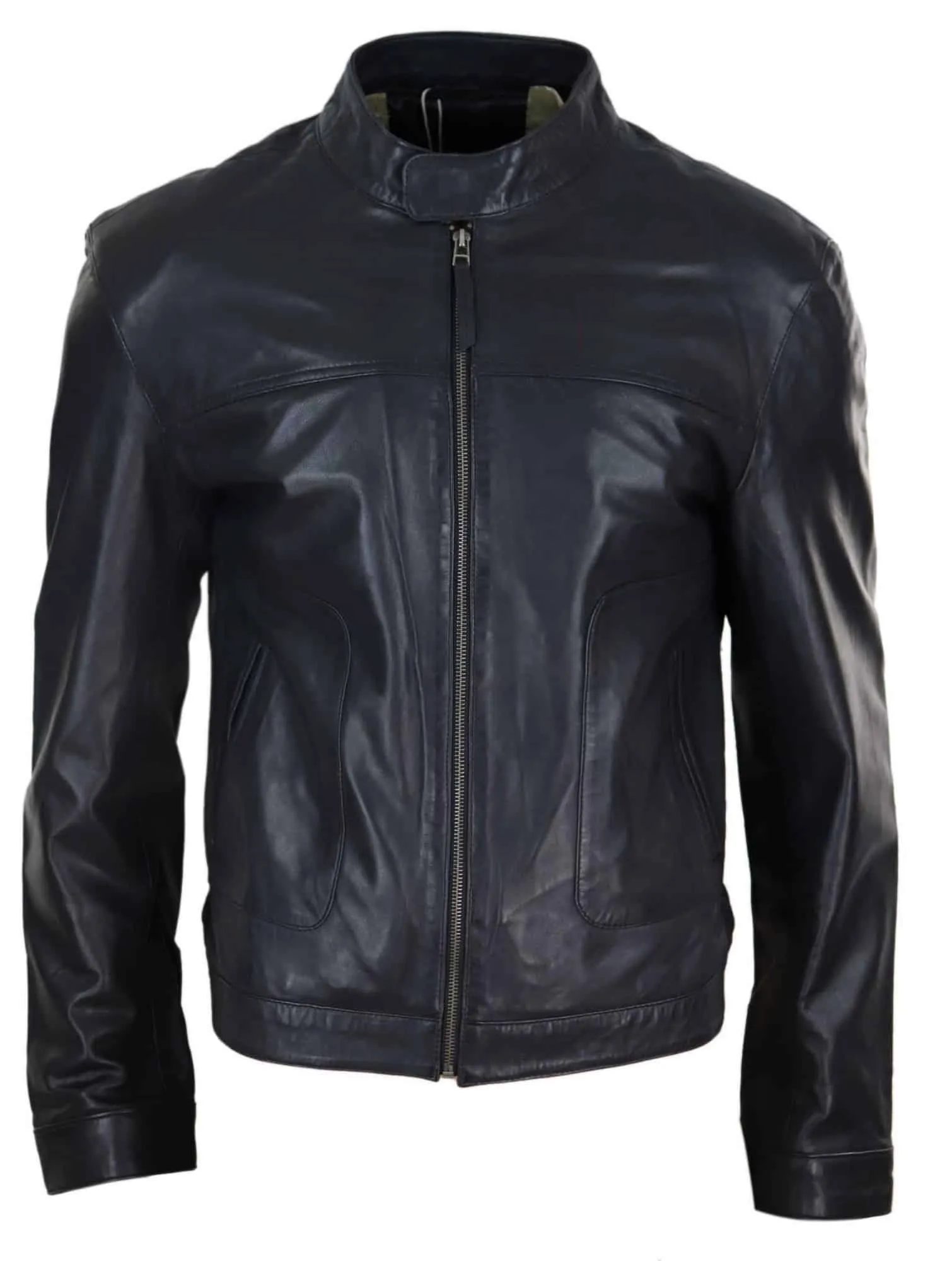 Real Leather Classic Mens Biker Style Jacket - Black