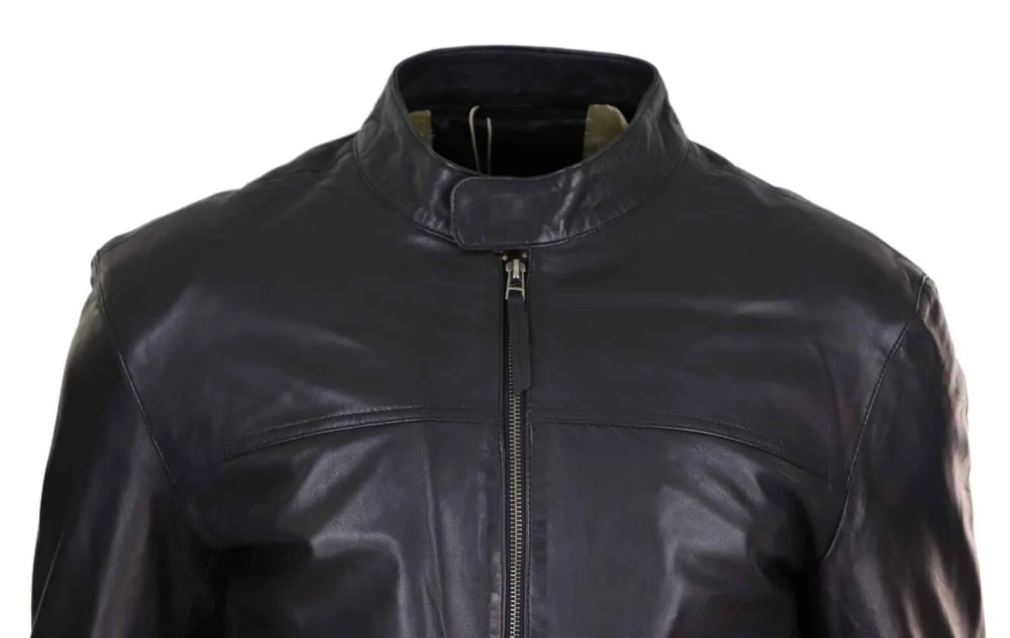 Real Leather Classic Mens Biker Style Jacket - Black