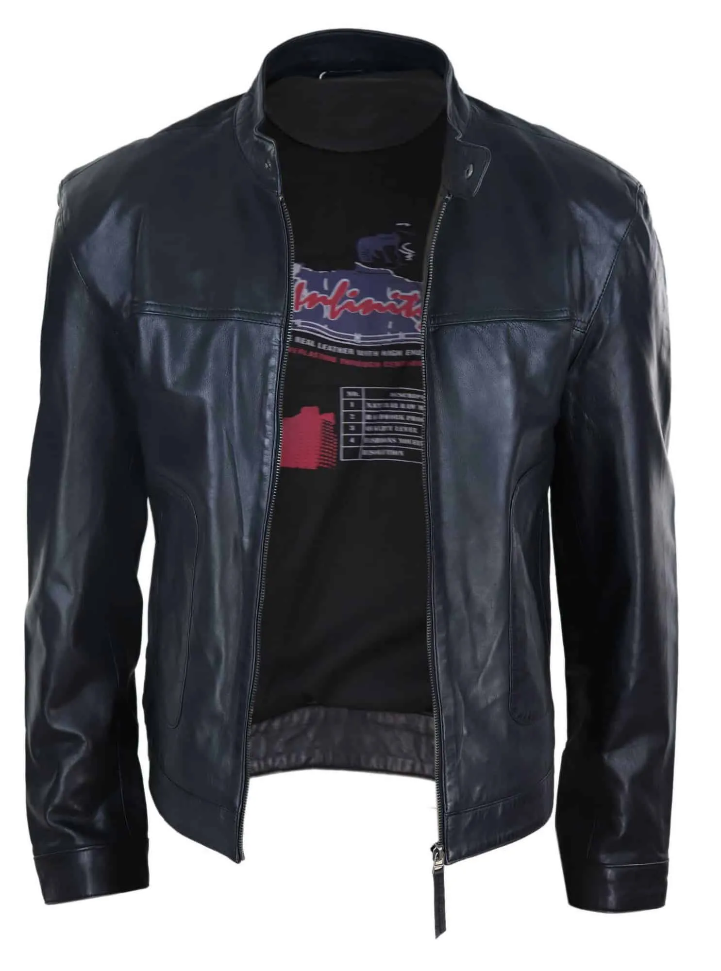 Real Leather Classic Mens Biker Style Jacket - Black