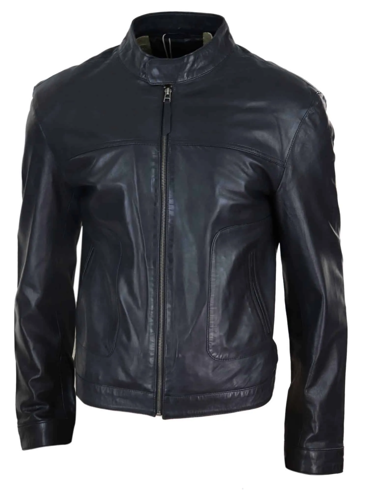 Real Leather Classic Mens Biker Style Jacket - Black