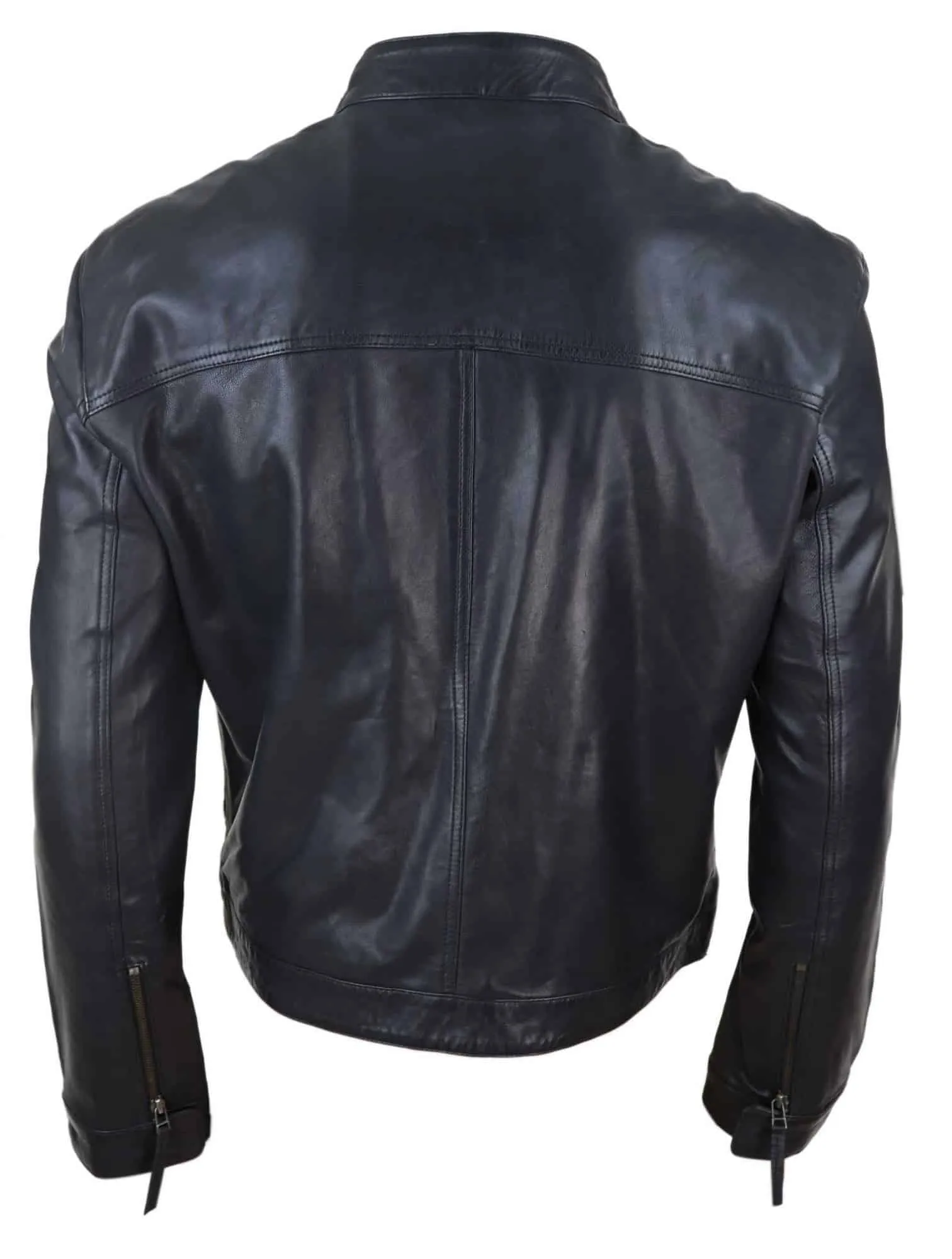 Real Leather Classic Mens Biker Style Jacket - Black