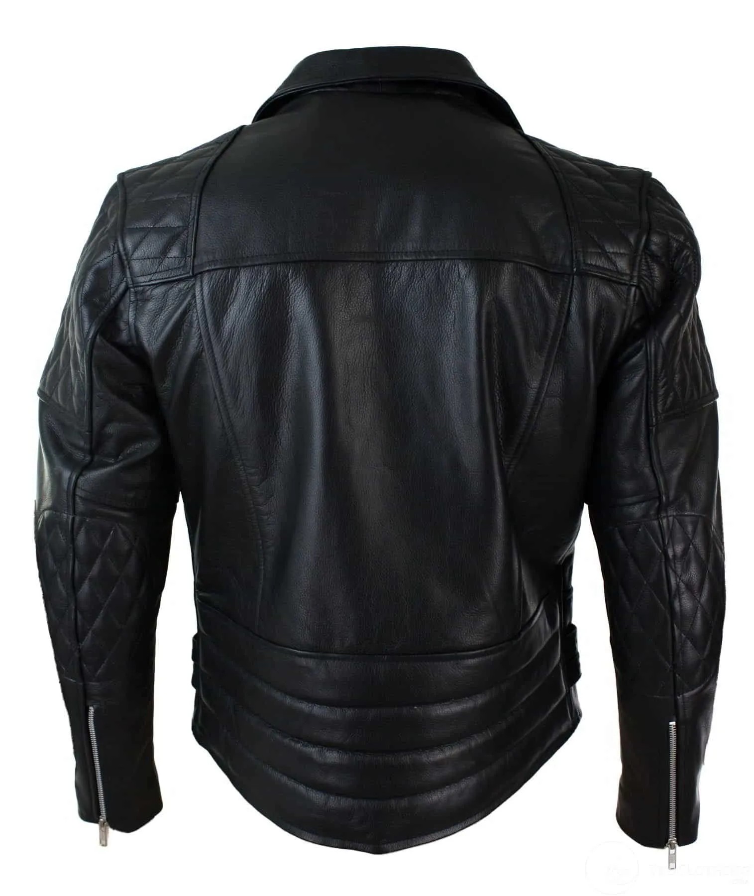 Real Leather Cross Zip Cow Hide Padded Mens Biker Jacket White Black Brando Vintage-Black