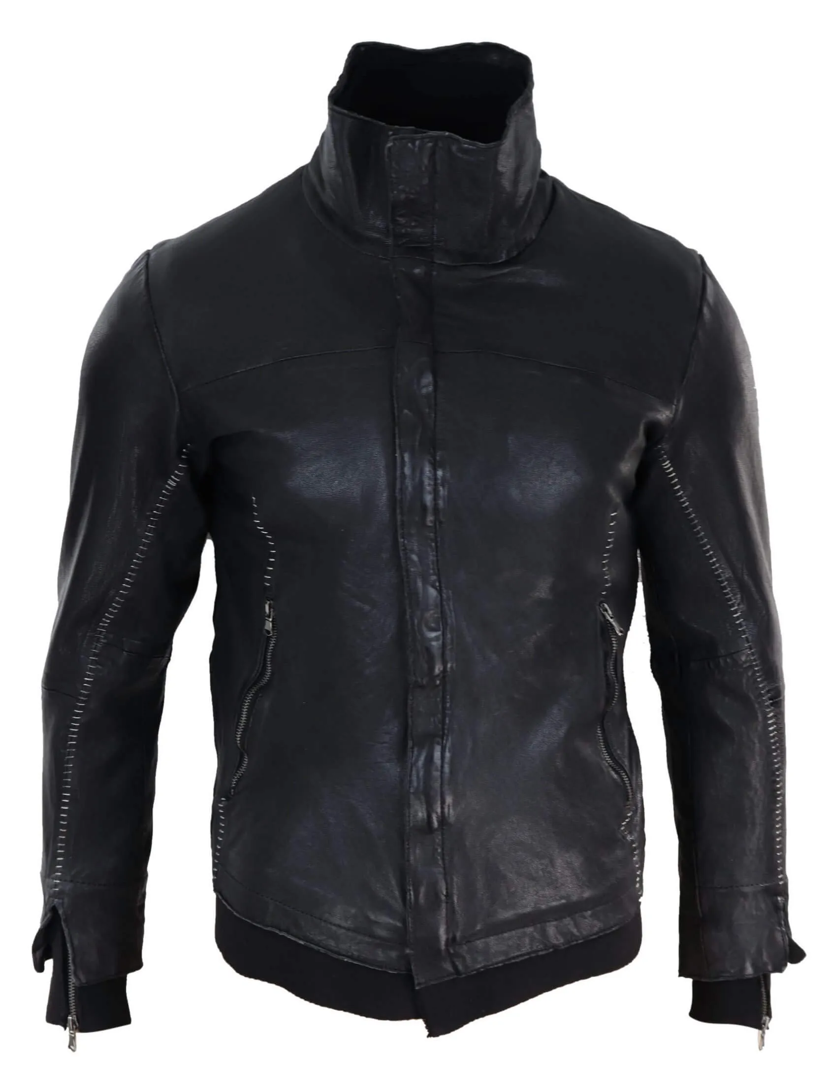 Real Leather Distressed Slim Fit Mens Jacket