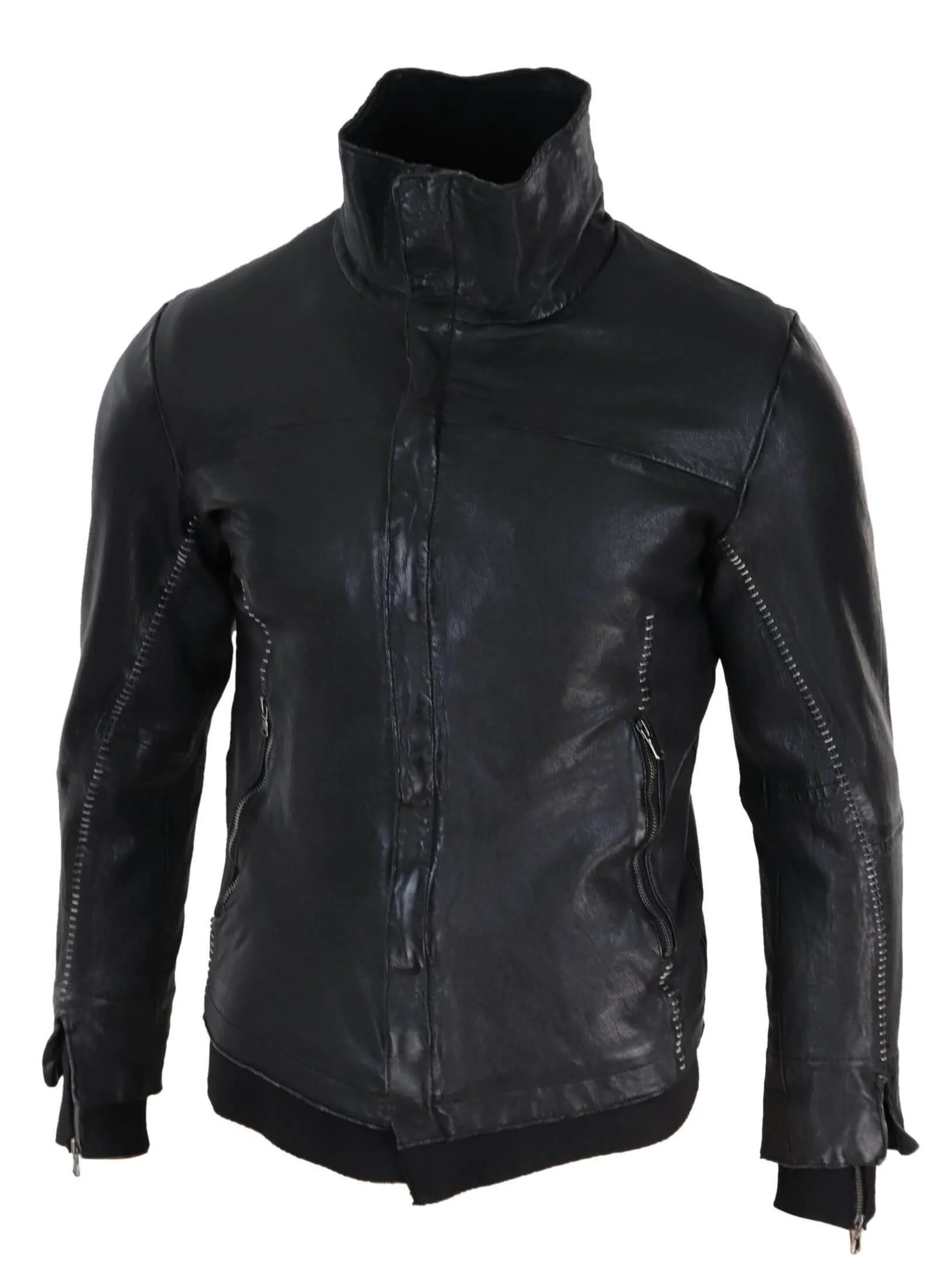 Real Leather Distressed Slim Fit Mens Jacket