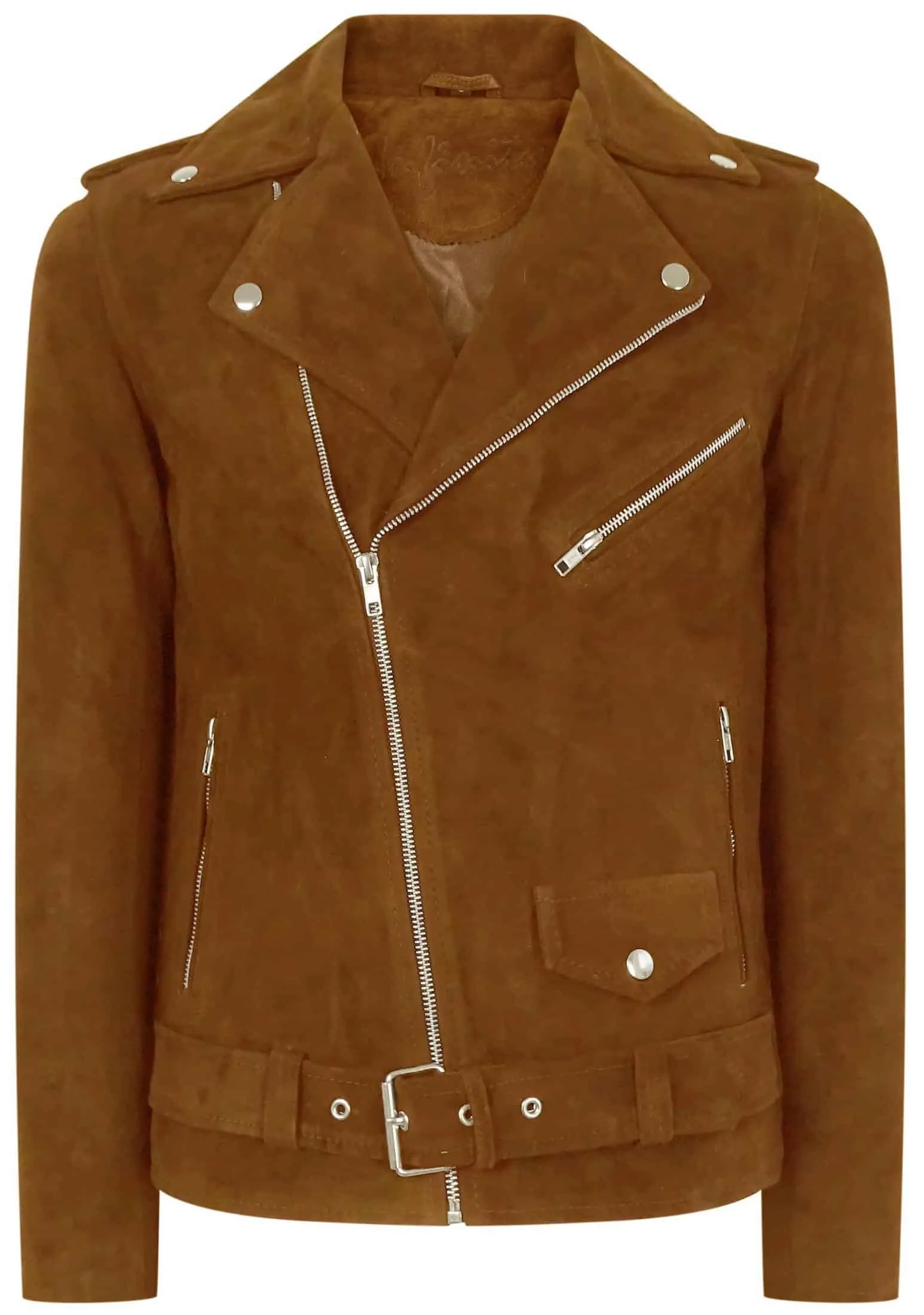 Real Leather Men's Vintage Cross-Zip Brando Suede Jacket - Camel