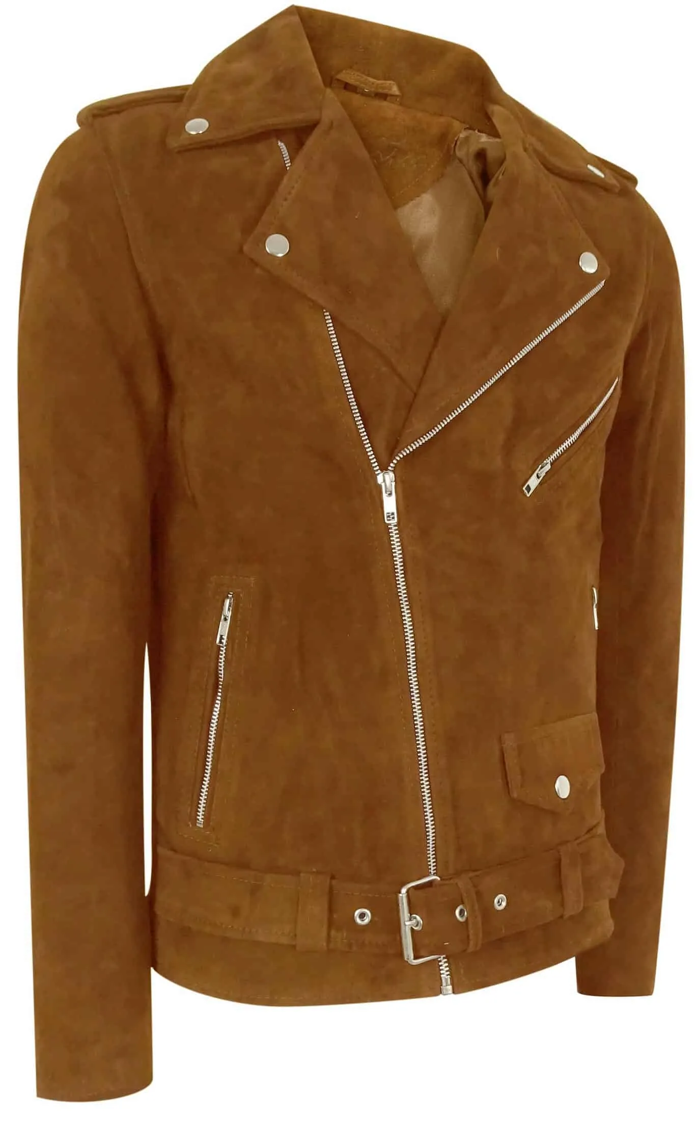 Real Leather Men's Vintage Cross-Zip Brando Suede Jacket - Camel