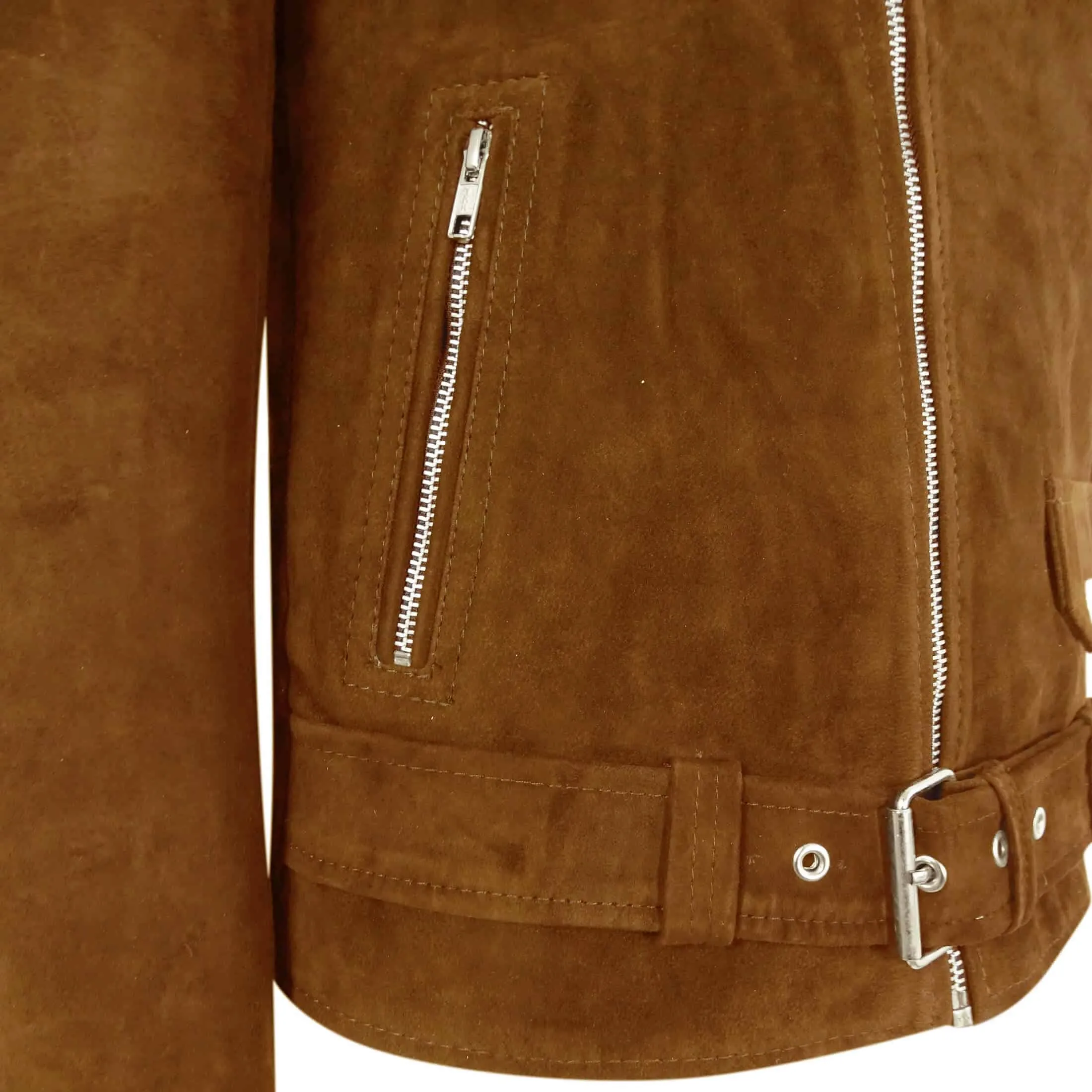 Real Leather Men's Vintage Cross-Zip Brando Suede Jacket - Camel