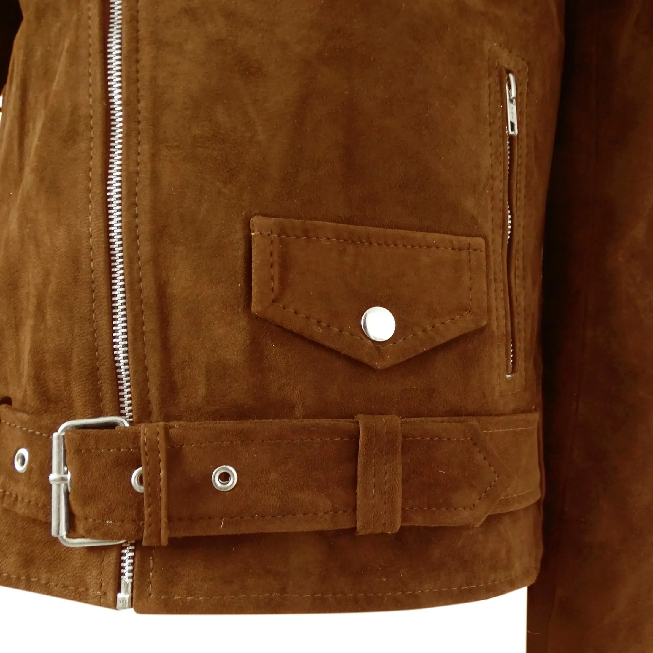 Real Leather Men's Vintage Cross-Zip Brando Suede Jacket - Camel