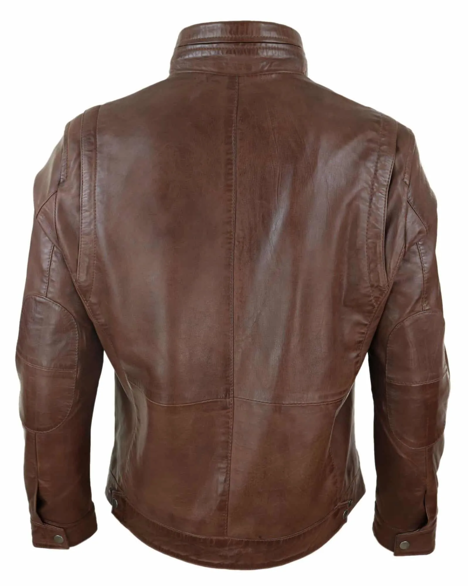 Real Leather Mens High Collar Jacket - Brown