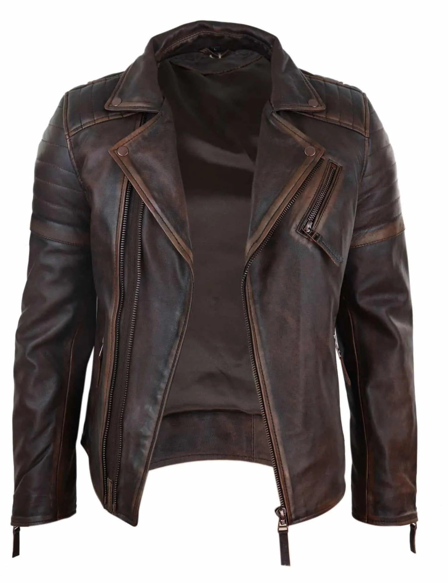 Real Leather Mens Slim Fit Jacket - Brown-Red