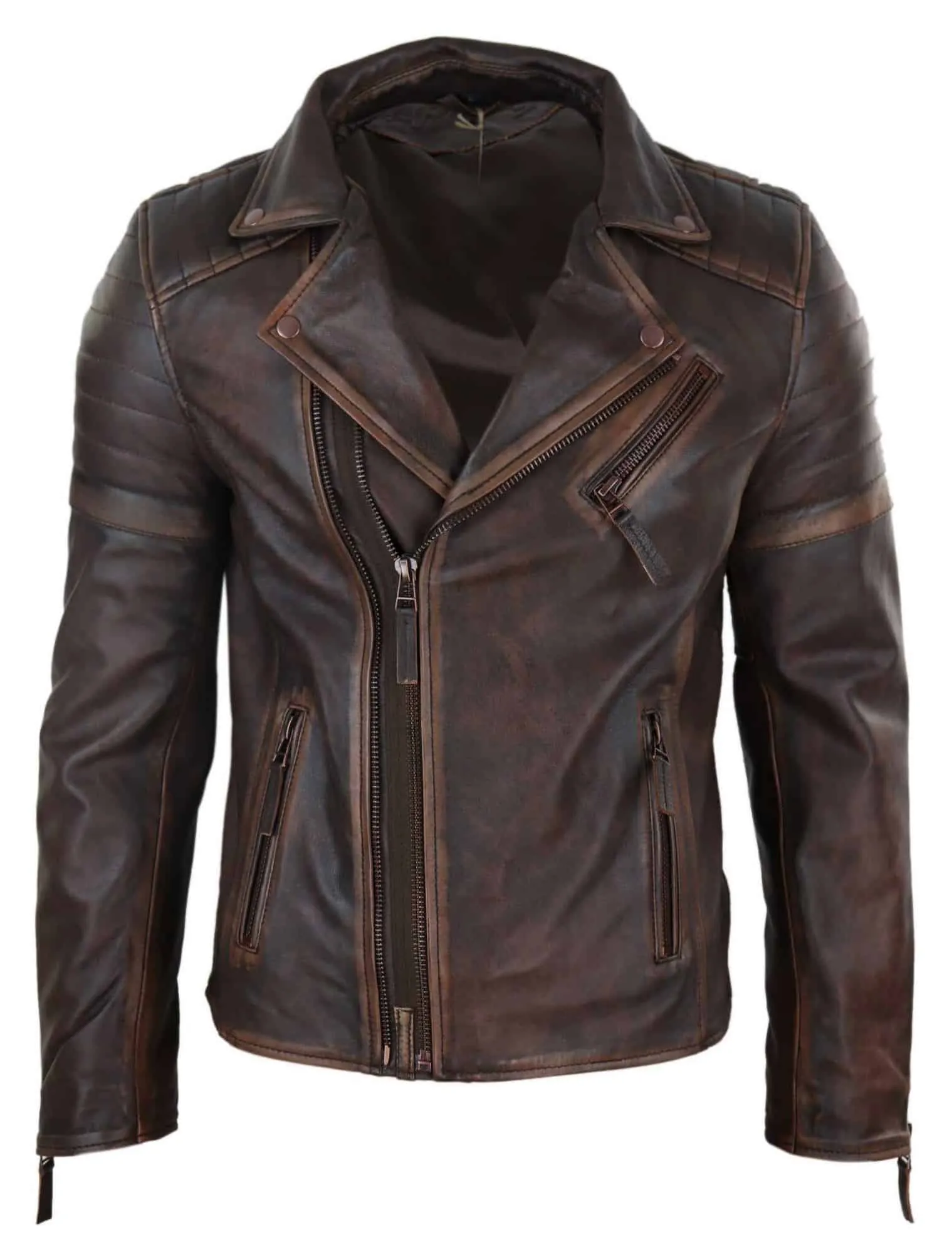 Real Leather Mens Slim Fit Jacket - Brown-Red