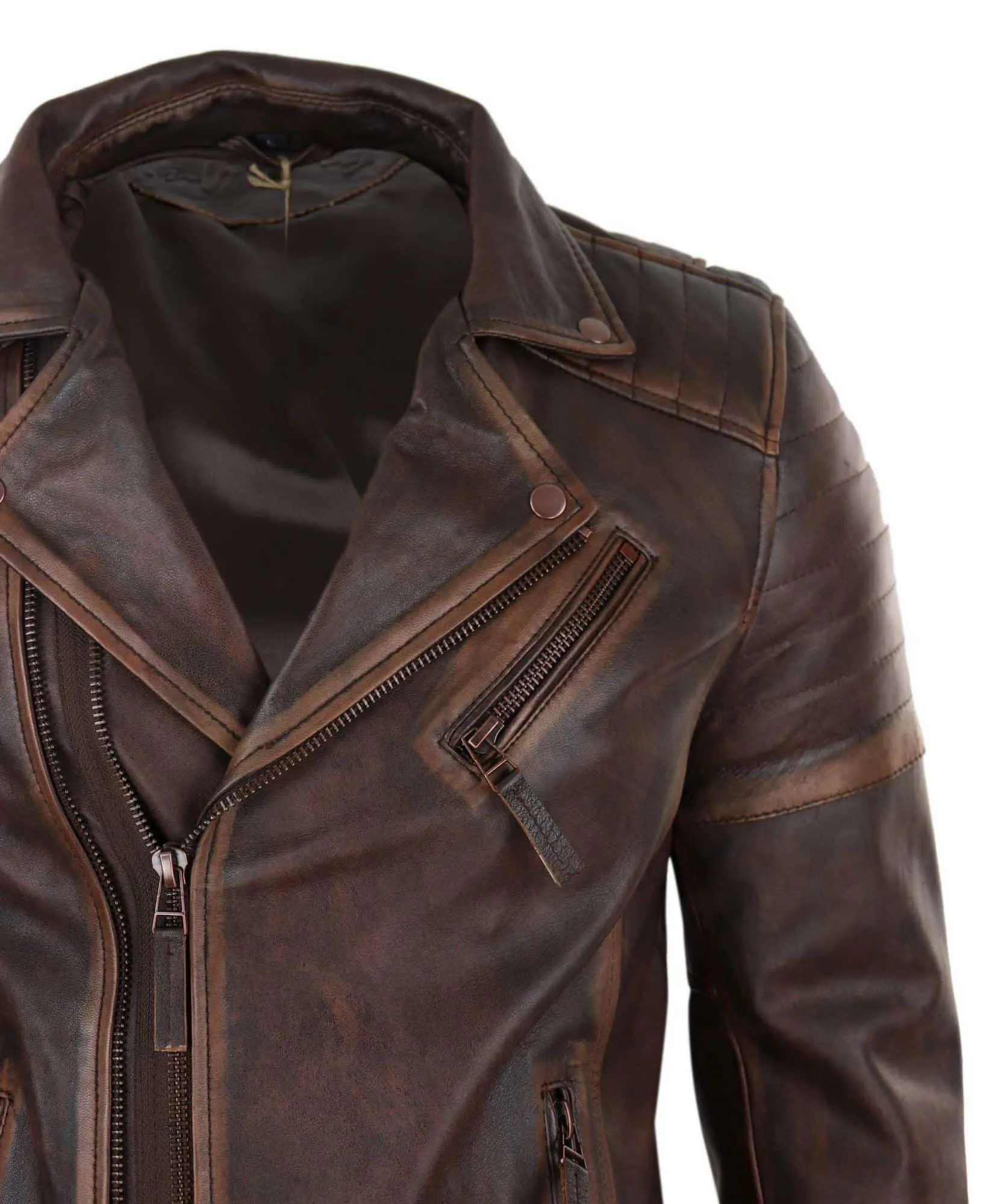 Real Leather Mens Slim Fit Jacket - Brown-Red