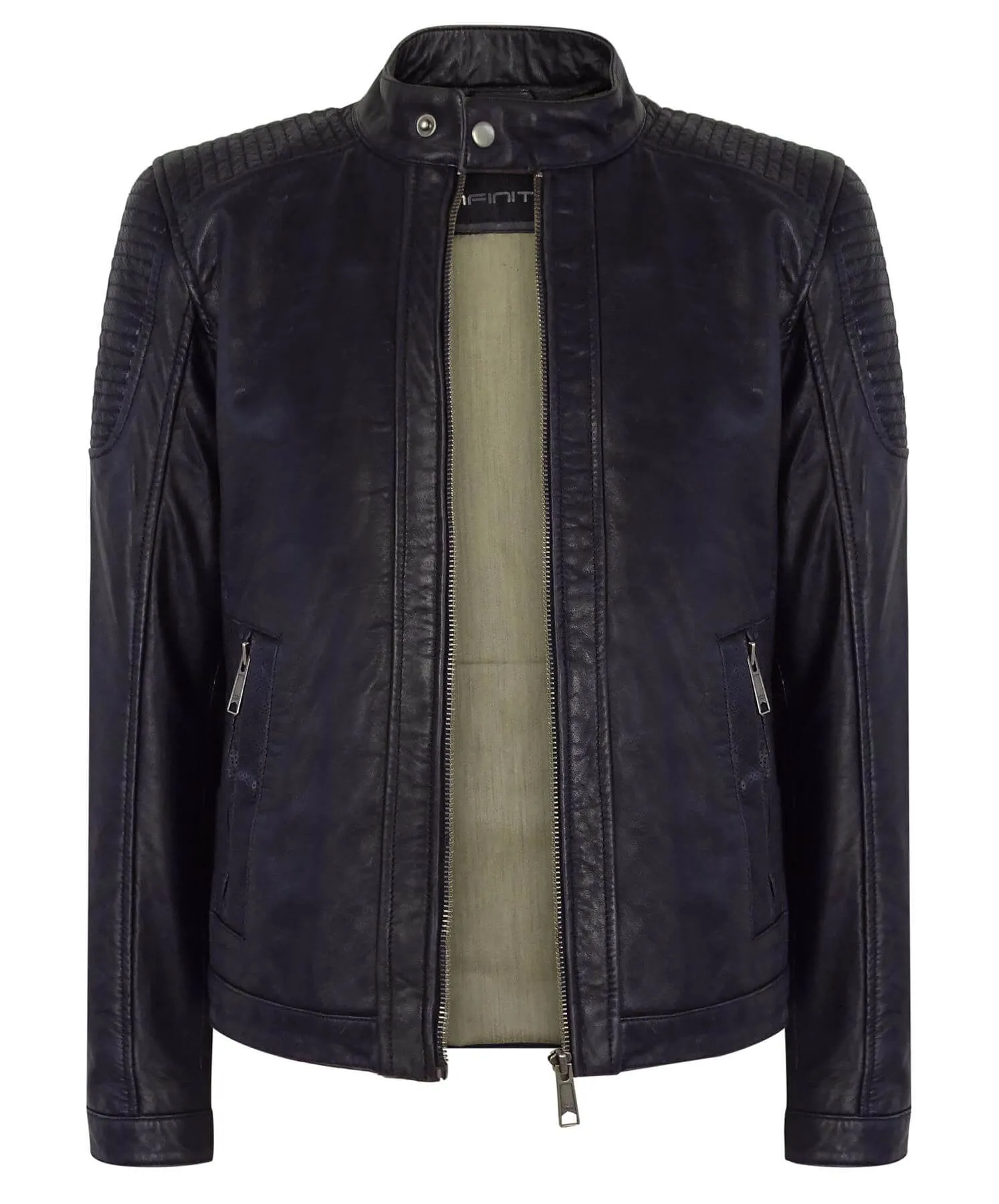 Real Leather Navy-Blue Biker Jacket for Men