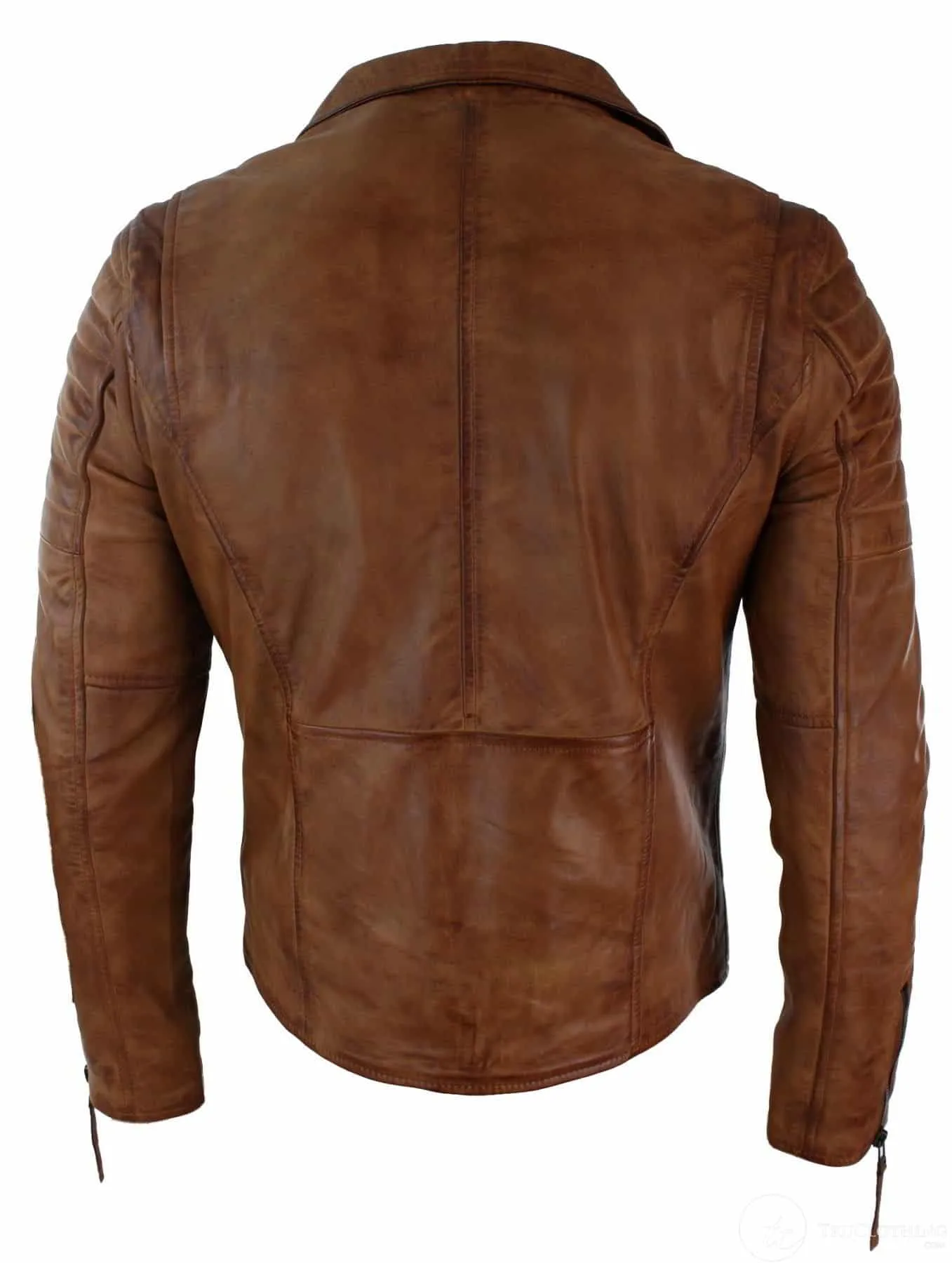 Real Leather Slim Fit Cross Zip Mens Retro Vintage Brando Jacket Vintage Biker-Tan