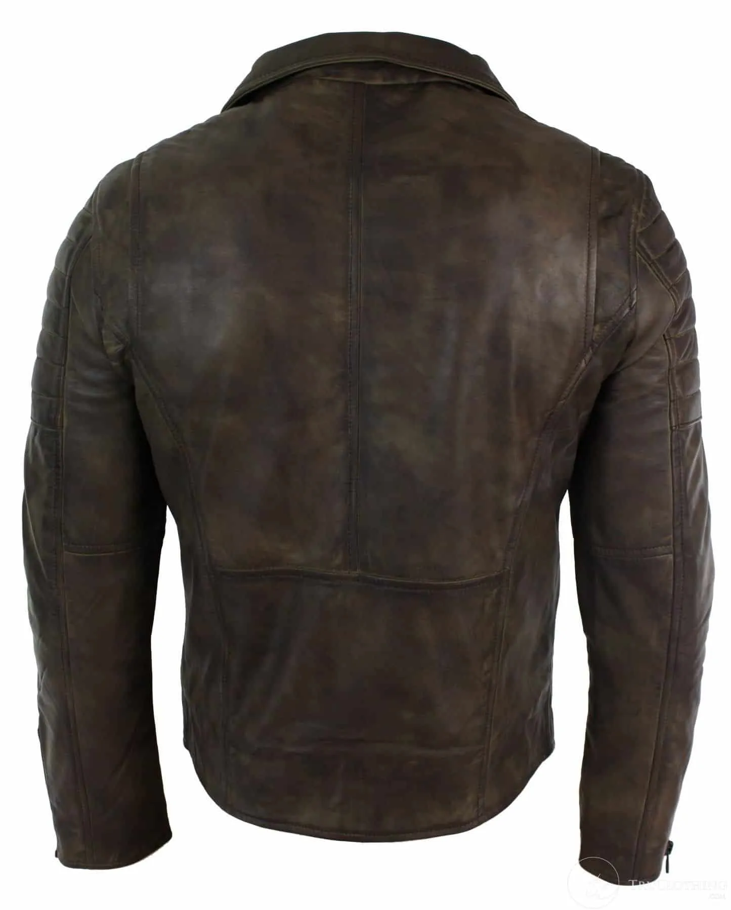 Real Leather Slim Fit Cross Zip Retro Vintage Brando Mens Jacket Vintage Biker-Brown