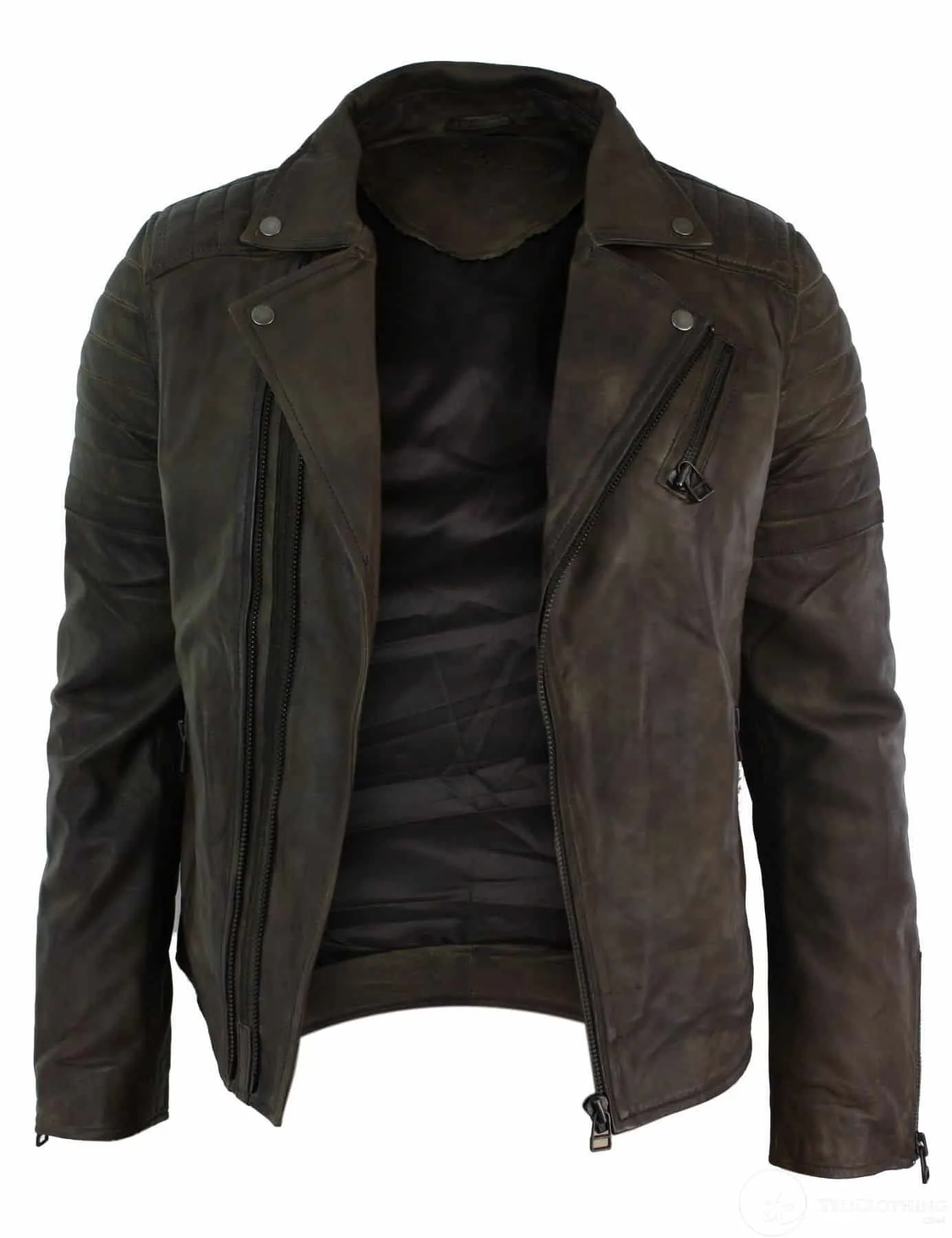 Real Leather Slim Fit Cross Zip Retro Vintage Brando Mens Jacket Vintage Biker-Brown