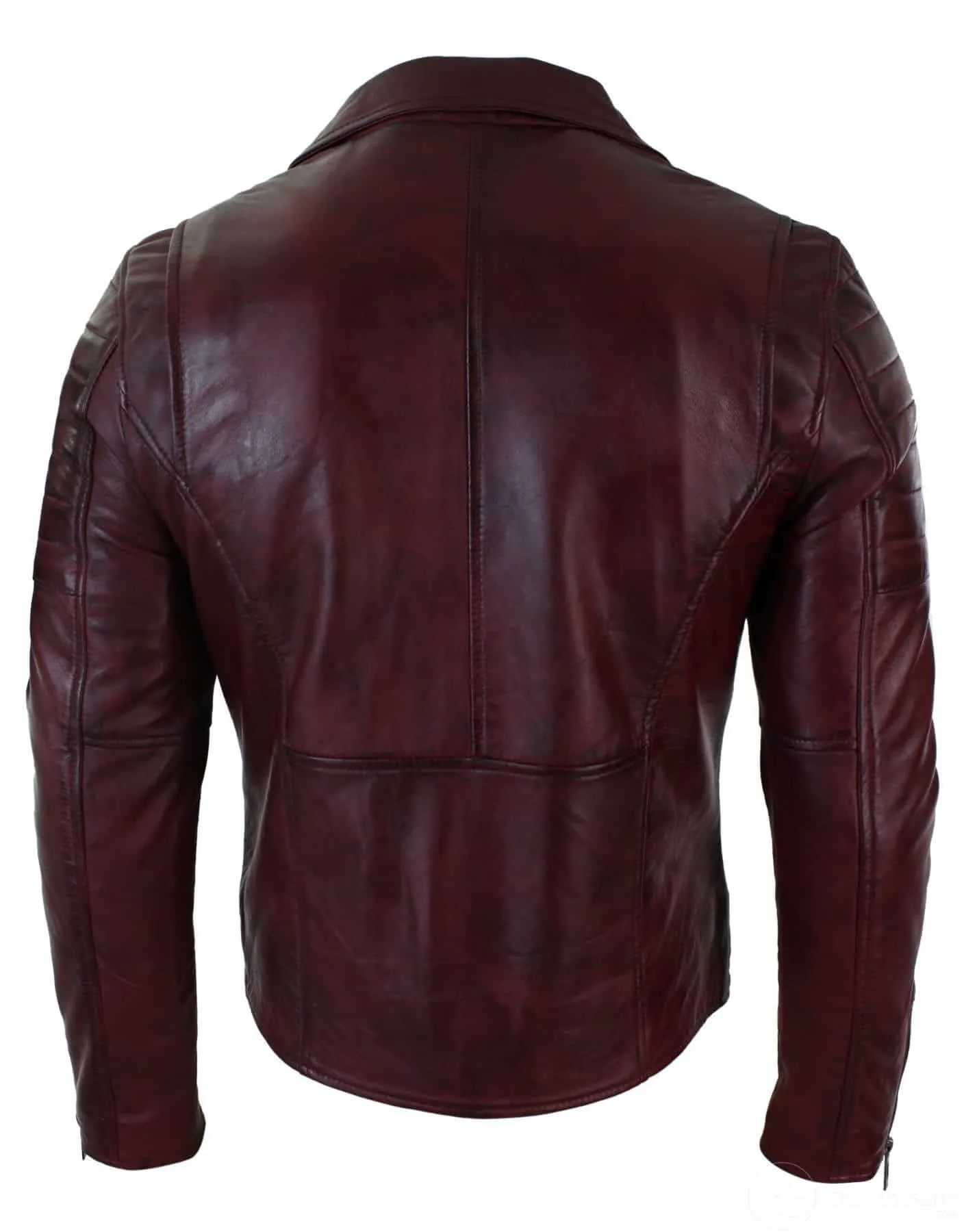 Real Leather Slim Fit Cross Zip Retro Vintage Brando Mens Jacket Vintage Biker-Burgundy