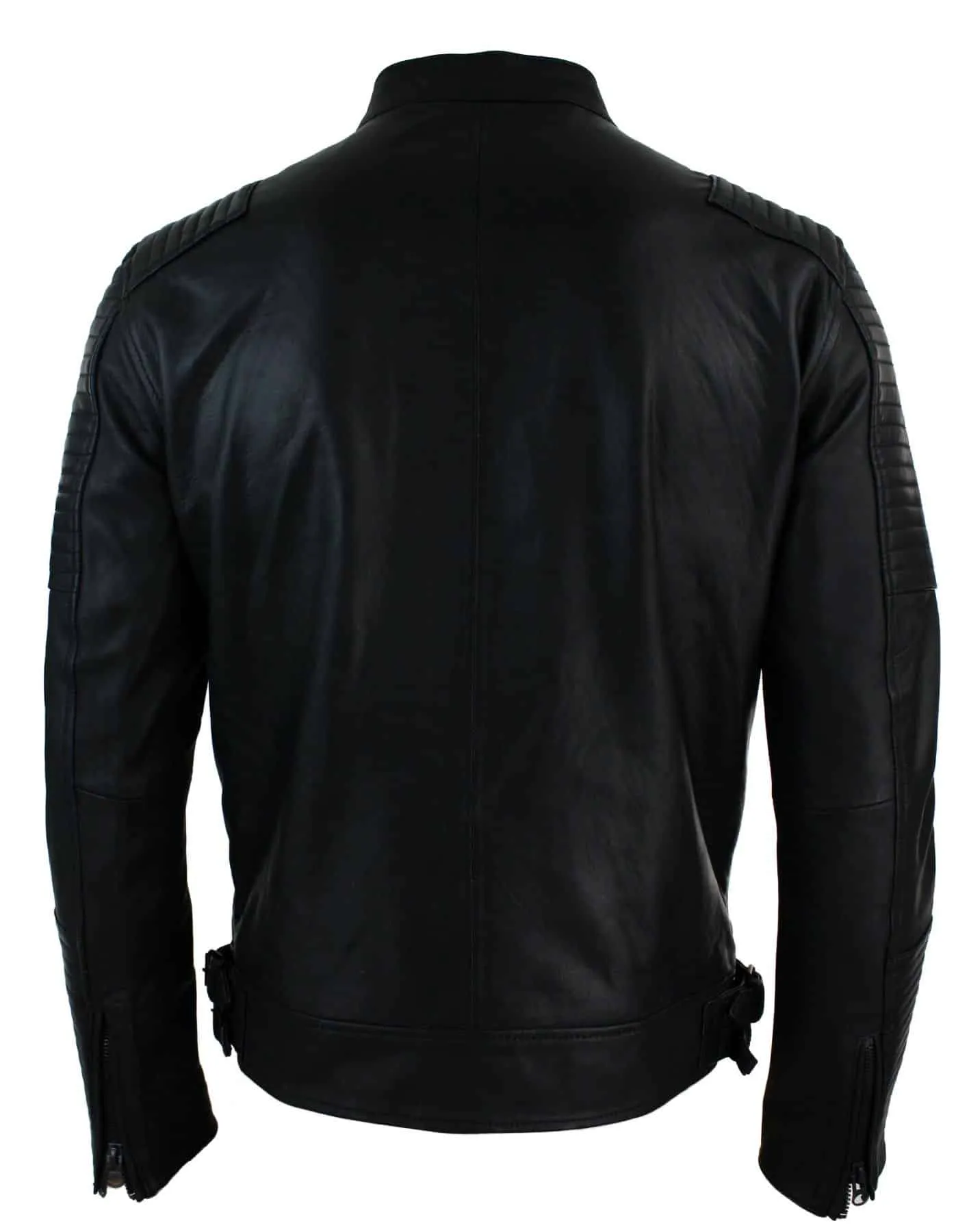 Real Leather Slim Fit Washed Black Zip Mens Biker Jacket Short Casual