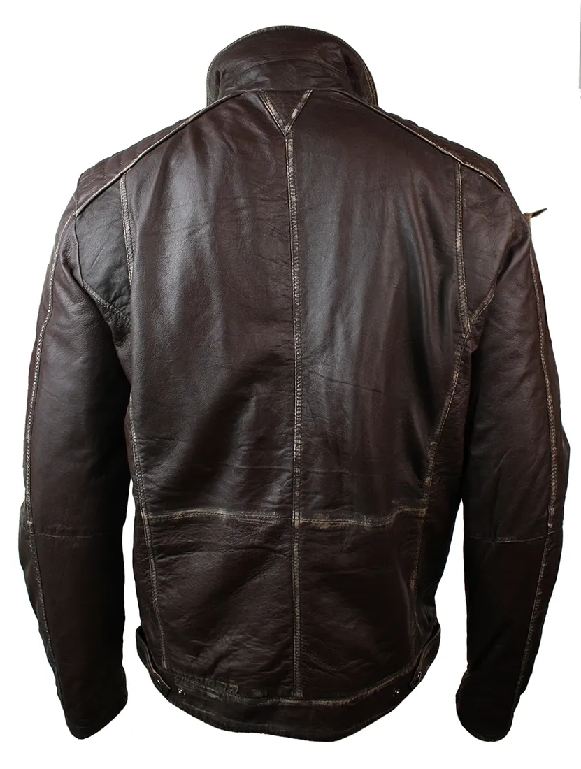 Real Washed Brown Leather Retro Vintage Distressed Jacket Rub Off for Men