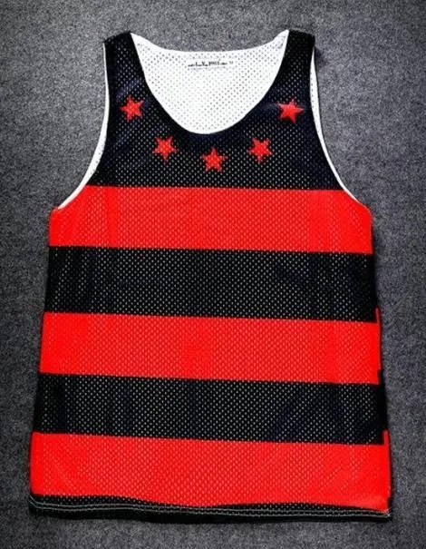 Red Black Stripes Stars Net Sleeveless Mens T-shirt Vest Sports Tank Top