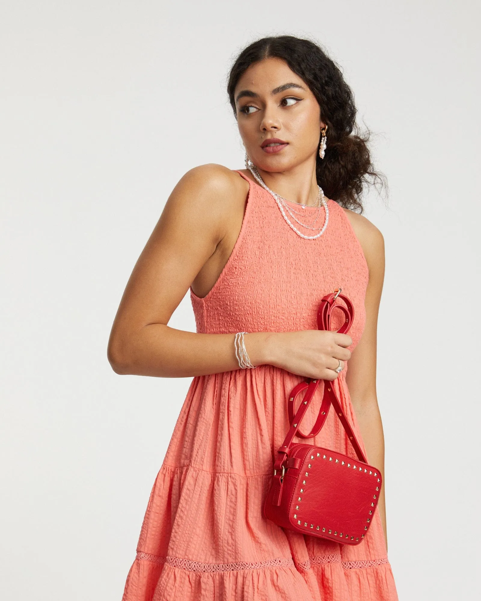 Red Chloe Stud Crossbody Bag