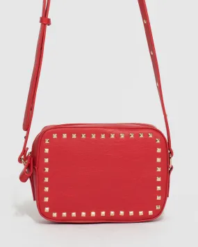 Red Chloe Stud Crossbody Bag