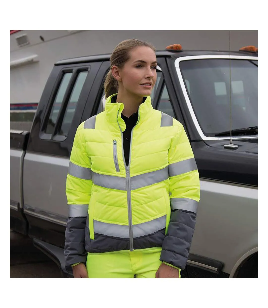 Result Safeguard Womens/Ladies Soft Padded Safety Jacket (Fluorescent Yellow/Grey) - UTRW6117