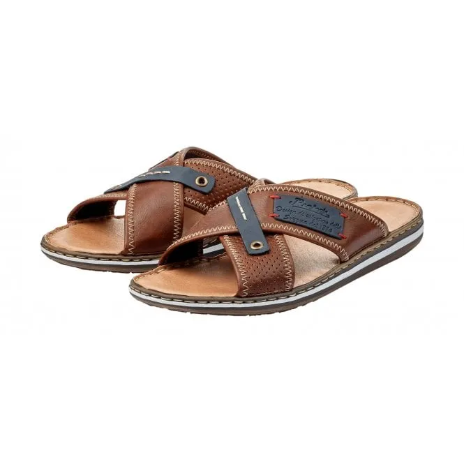 Rieker  Mens 21061-25 Tan Combi Slider Mules