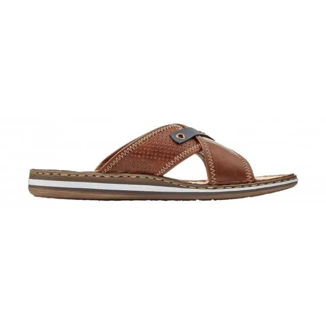 Rieker  Mens 21061-25 Tan Combi Slider Mules