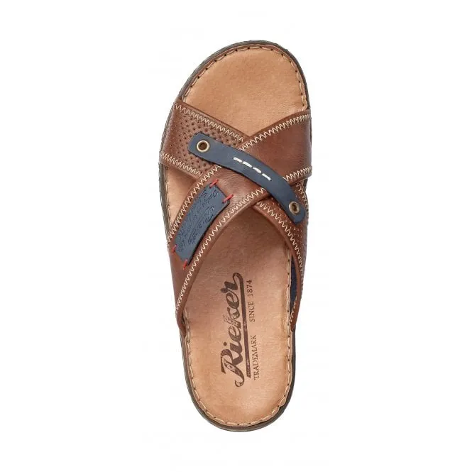 Rieker  Mens 21061-25 Tan Combi Slider Mules