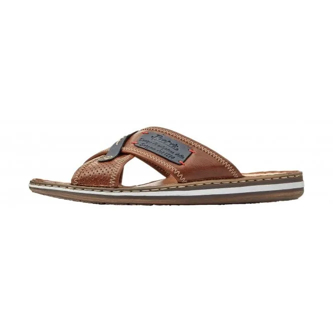 Rieker  Mens 21061-25 Tan Combi Slider Mules