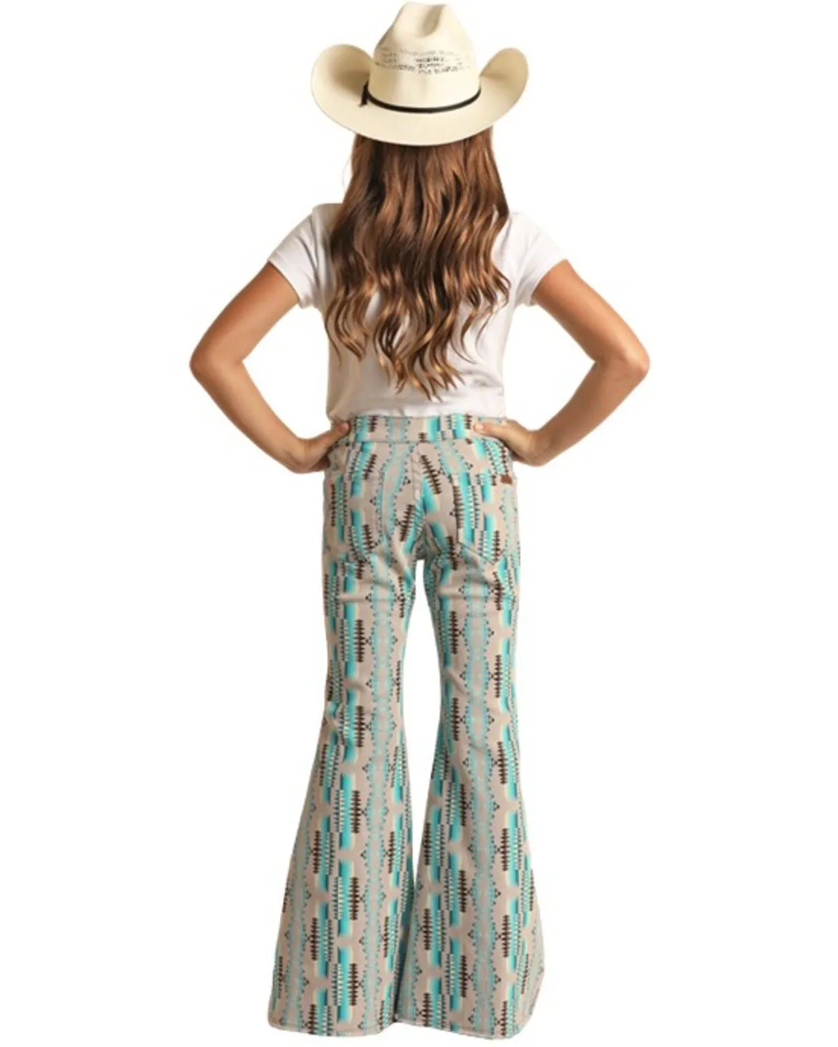 Rock & Roll Denim Girls' High Rise Southwestern Print Extra Stretch Button Flare Jeans