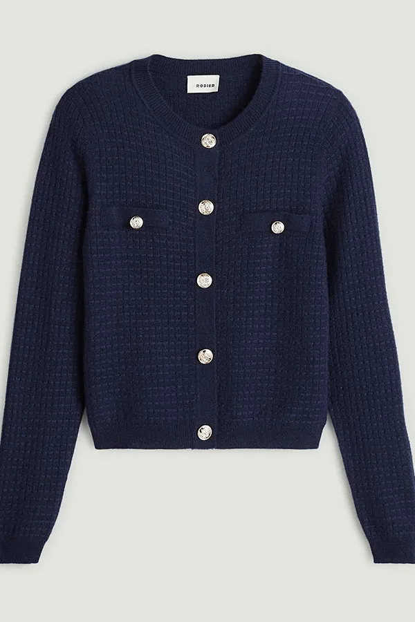 Rodier NIGHT BLUE CASHMERE SHORT CARDIGAN