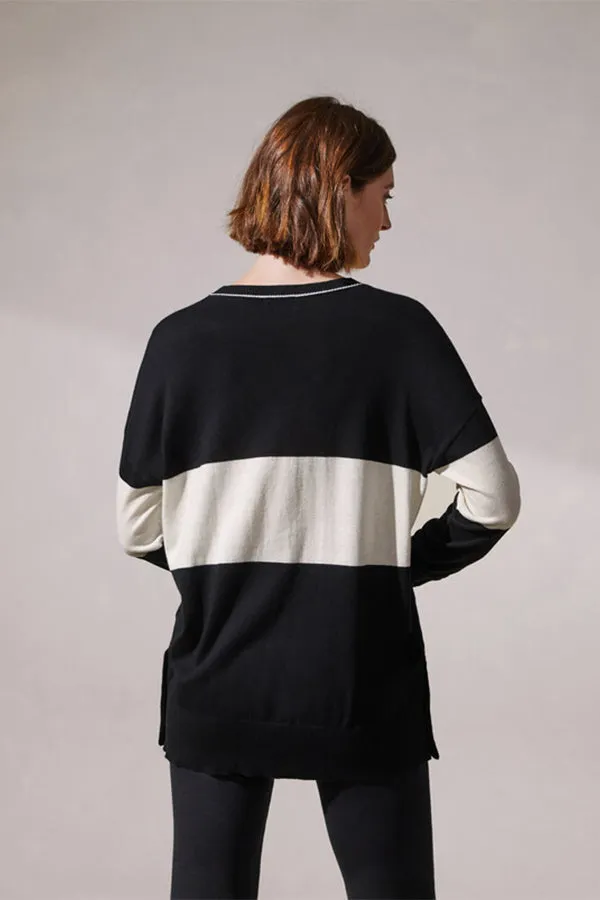 Rodier STRIPED TWO TONE OVERSIZED V-NECK CARDIGAN