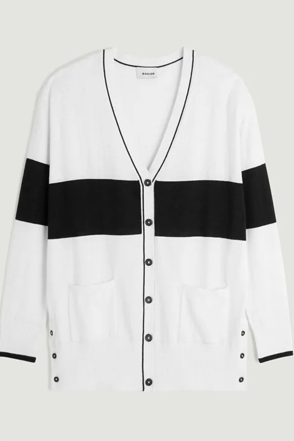 Rodier STRIPED TWO TONE OVERSIZED V-NECK CARDIGAN