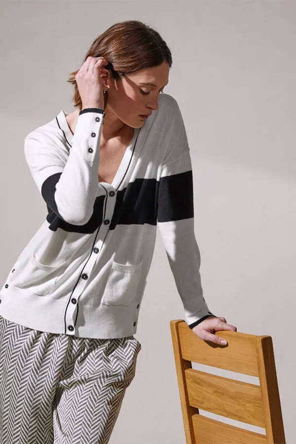 Rodier STRIPED TWO TONE OVERSIZED V-NECK CARDIGAN