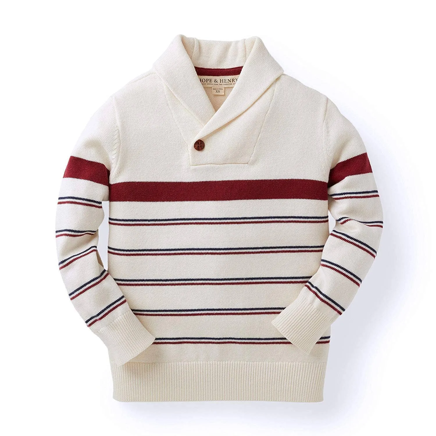 Shawl Collar Organic Sweater | Ivory Stripe