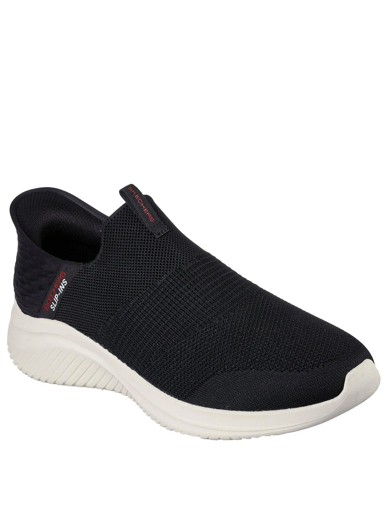 Skechers Ultra-Flex Slip-Ins Trainers - Black Knit/Red Trim