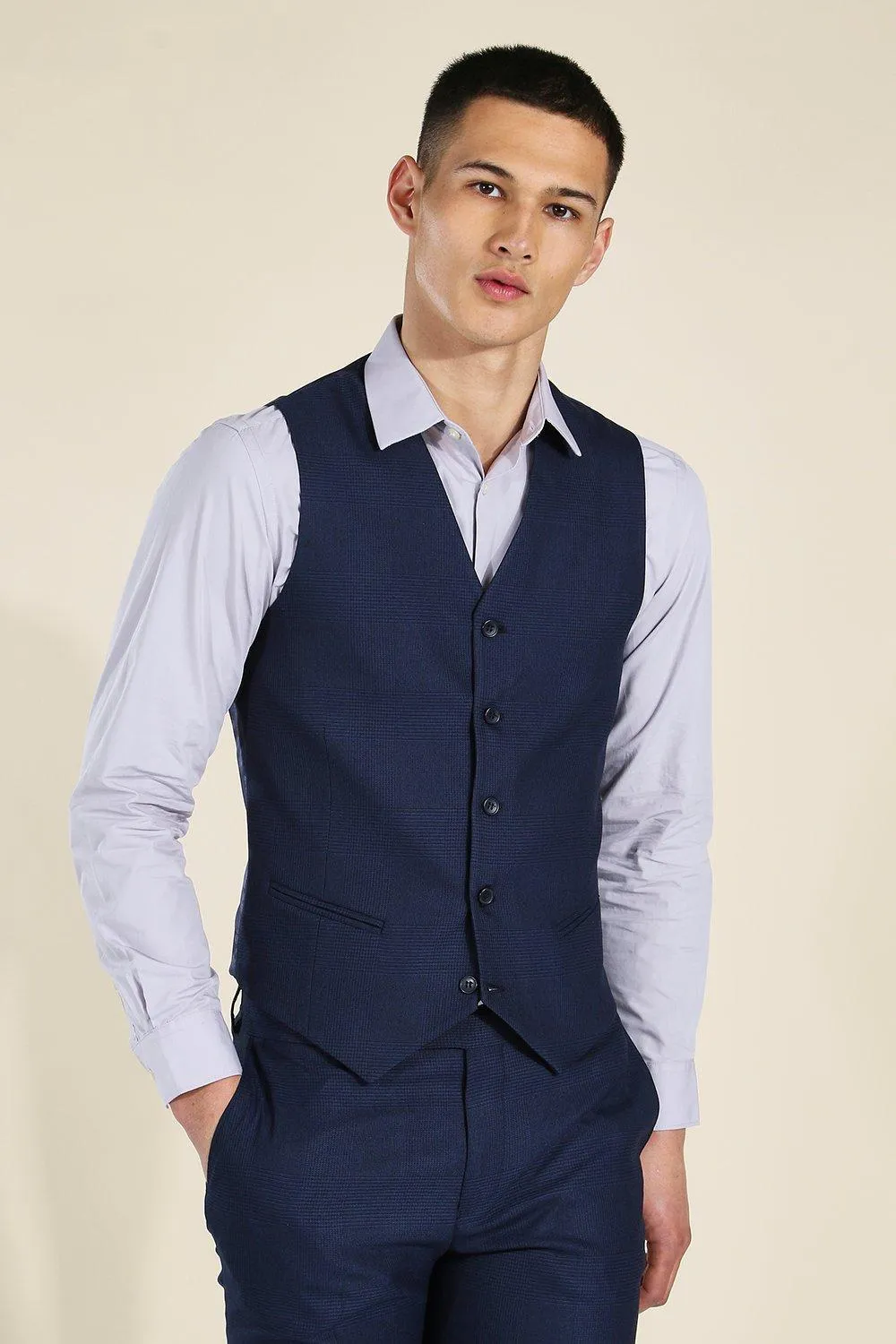 Skinny Navy Tonal Check Vest