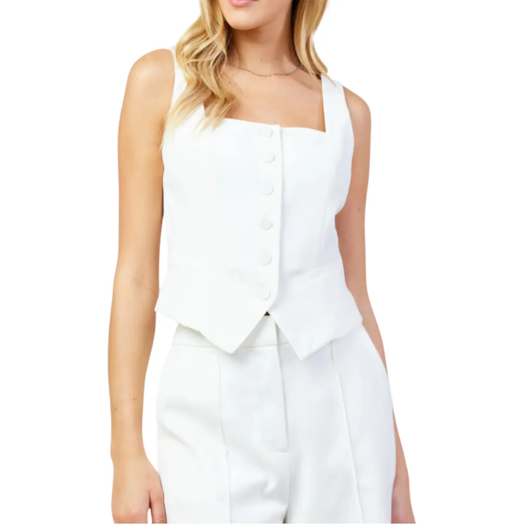 SQUARE NECK BUTTON VEST WHITE