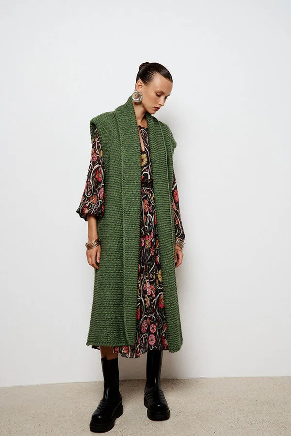 Stella Forest DESIREE GREEN SLEEVELESS LONG CARDIGAN