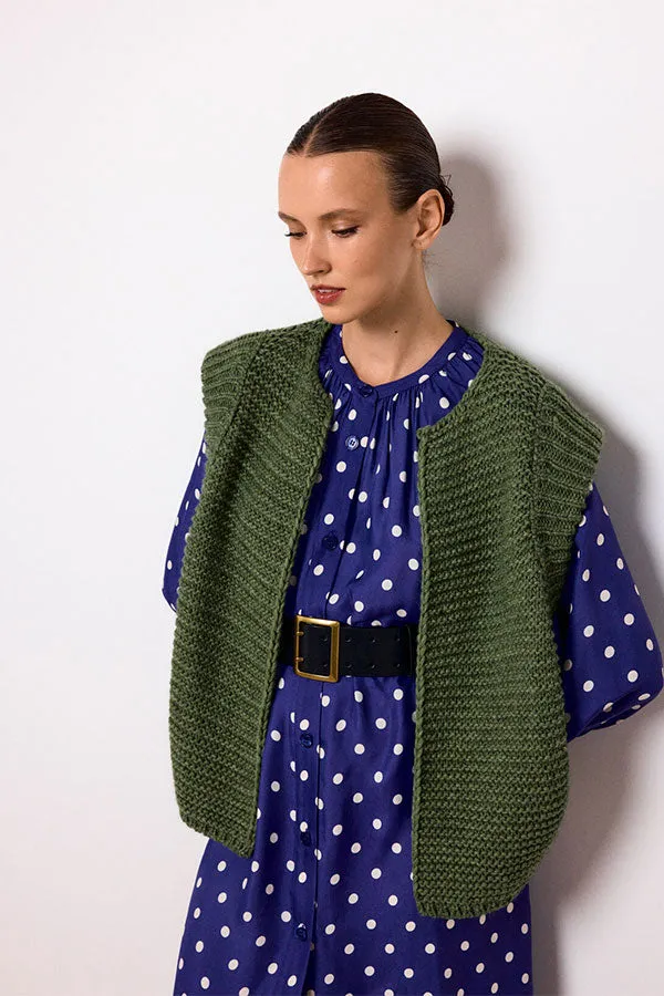 Stella Forest DESIREE GREEN SLEEVELESS SHORT CARDIGAN