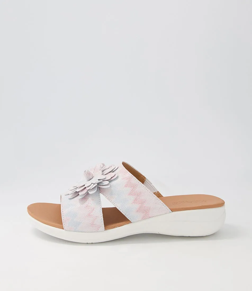 SUPERSOFT Magnifcent Blush Lizard White Suede Sandals