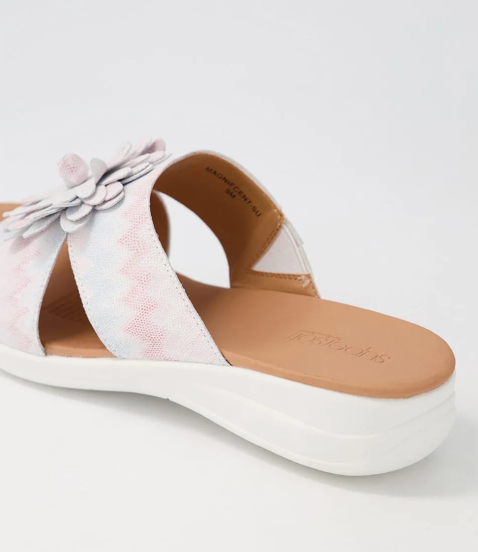 SUPERSOFT Magnifcent Blush Lizard White Suede Sandals