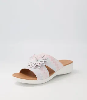 SUPERSOFT Magnifcent Blush Lizard White Suede Sandals