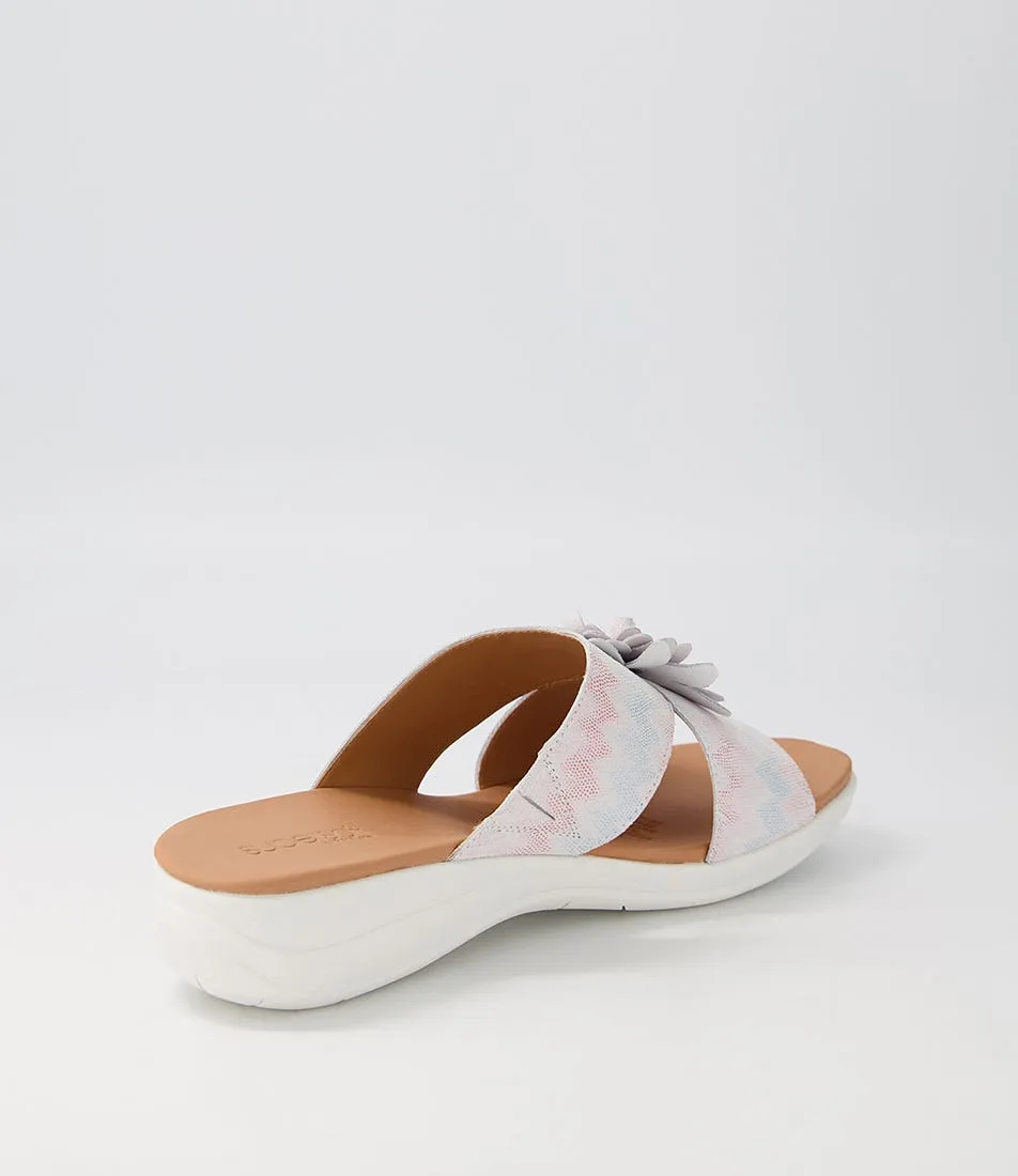 SUPERSOFT Magnifcent Blush Lizard White Suede Sandals