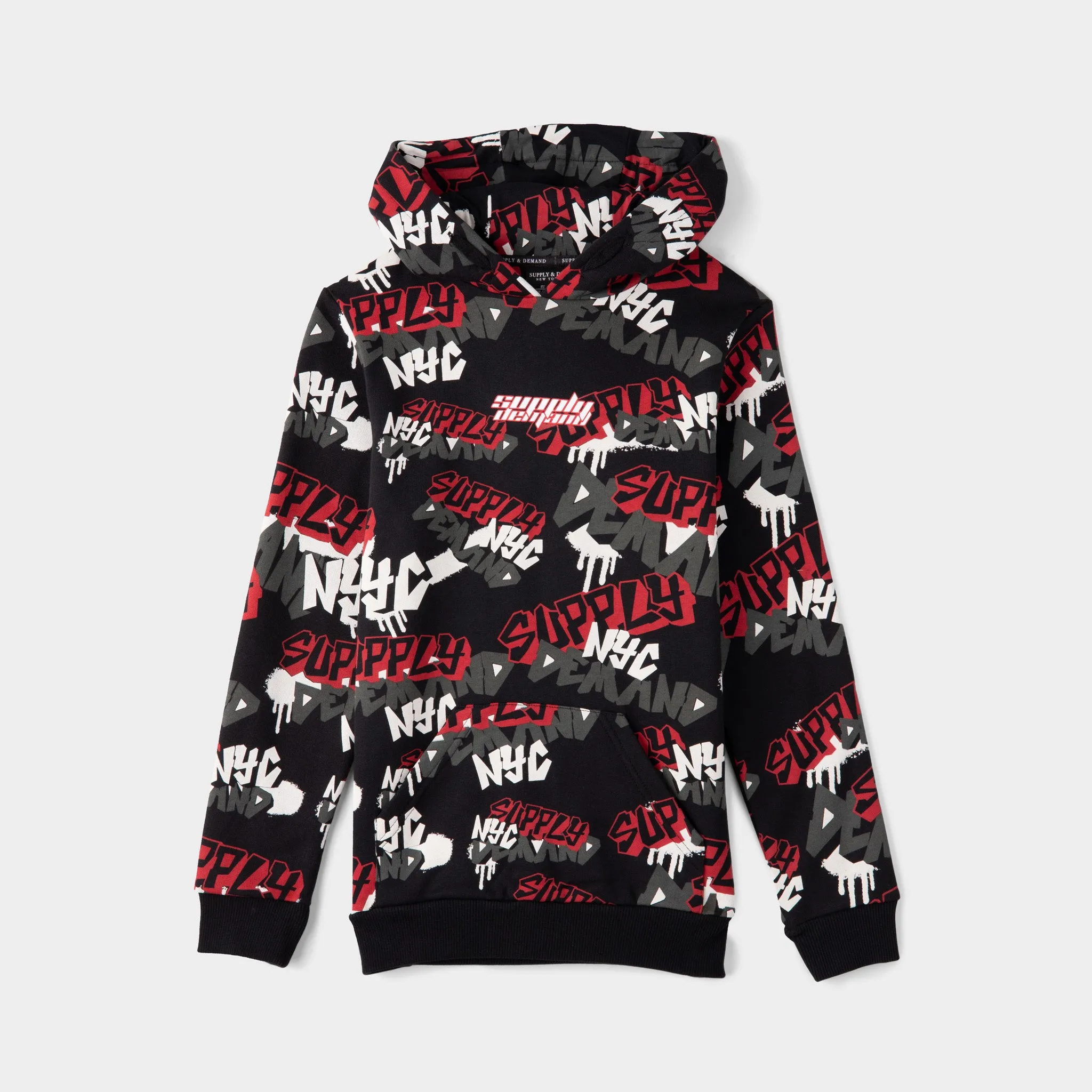 Supply & Demand Junior Boys' Spray Script Pullover Hoodie Black / Red